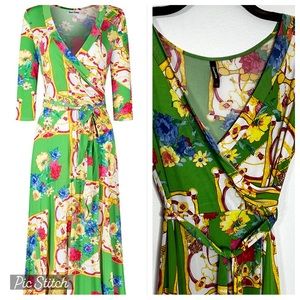 NWOT Jeanette Fashion Women's 3/4 Sleeve V-Neck Printed Maxi Wrap Top Dress